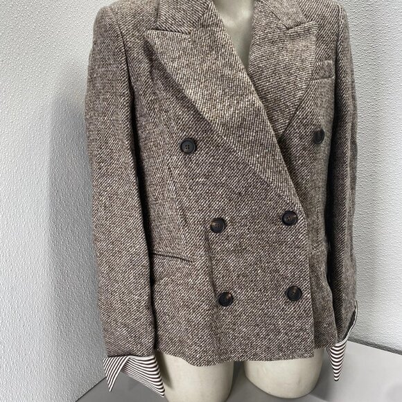 Brunello Cucinelli Women’s Diagonal Tweed Wool Blazer w/ Removable Cuffs – Brown - Picture 13 of 14